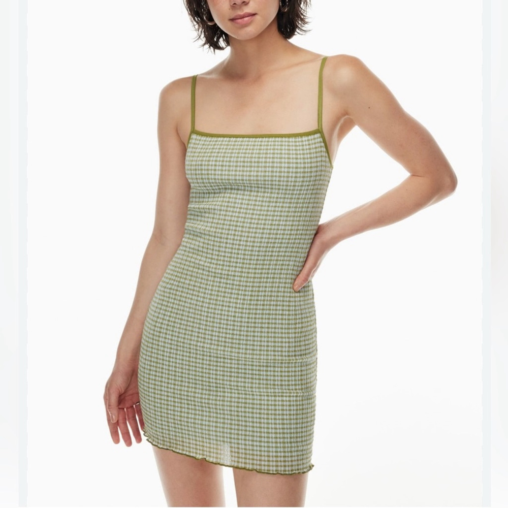 aritzia Wilfred Olive Checkered Mini Dress